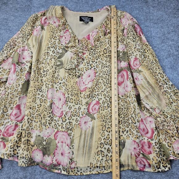 New York City Design Top Womens 4X Leopard Floral Silk 90s Ruffle Whimsical Y2K - Picture 4 of 6